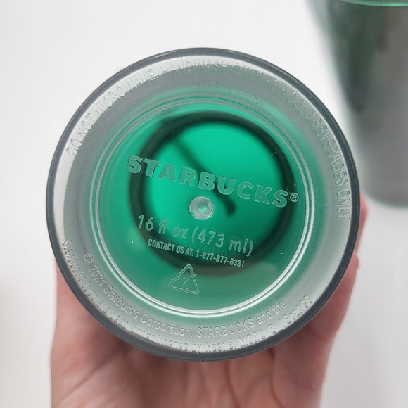 (2) Starbucks Coffee Solid & Gradient Green 16oz Cold Cups Tumblers w/lid, straw - Picture 4 of 5